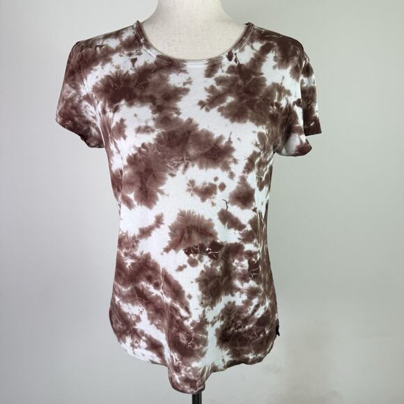 Prana Brown Tie Dye T Shirt Women's Medium Short Sleeve Western Boho Festival - Picture 1 of 12